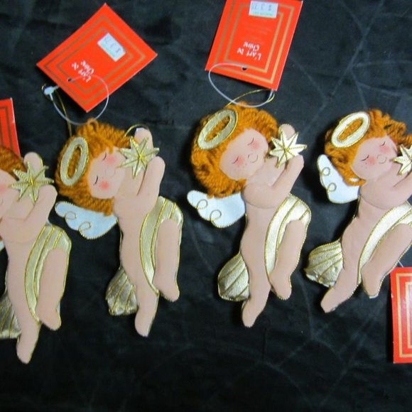 80'S 90'S KITCSHY L'ART DE CHINE FABRIC CHRISTMAS ORNAMENTS SET OF 8 W/ORIG TAGS - Picture 9 of 11